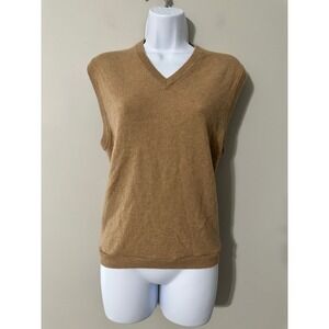 State Cashmere Women's Tan V Neck Sleeveless Sweater Vest Size M